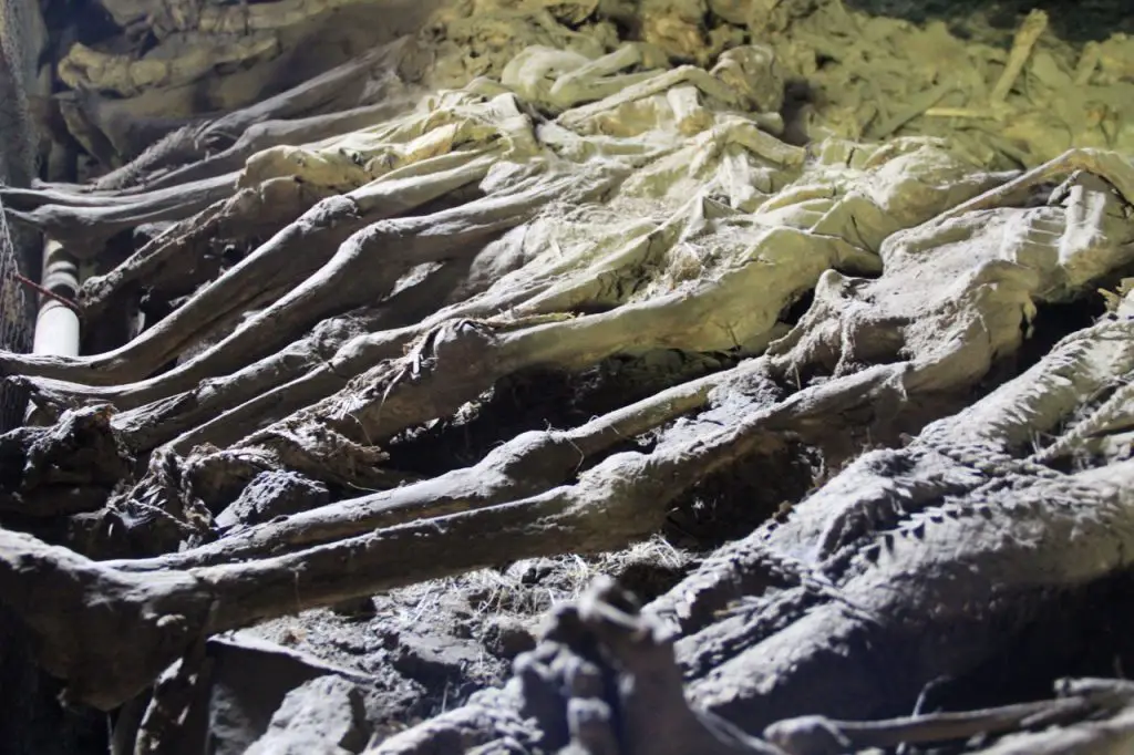 Mumifizierte Körper in der Grotte von Yemrehanna Krestos