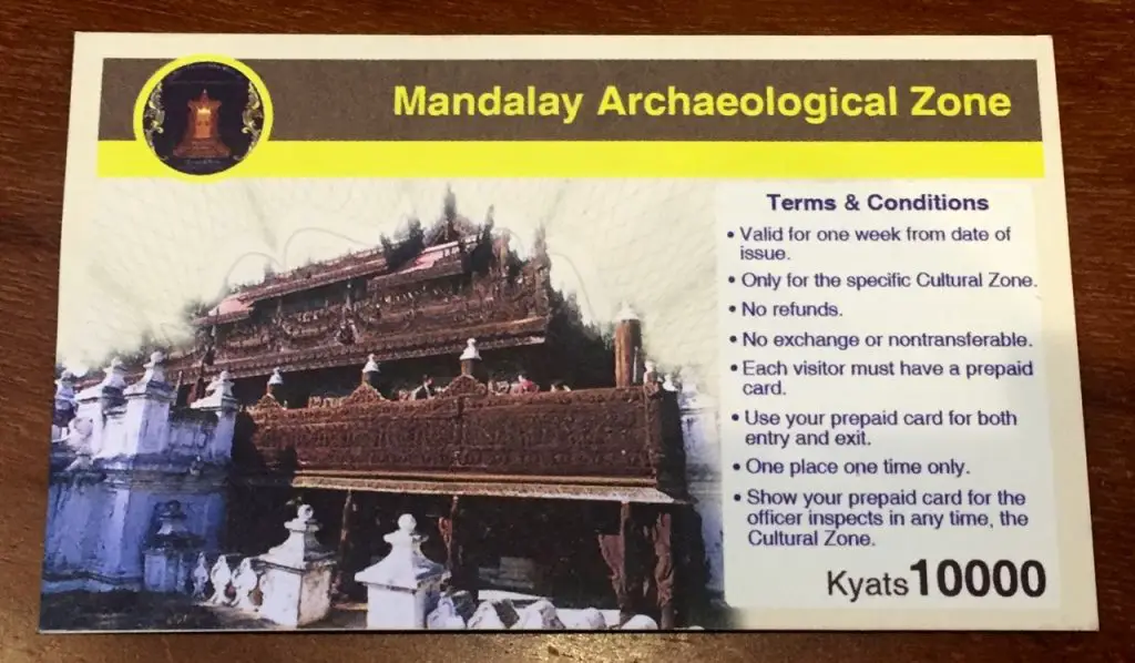 Eintrittskarte für die Mandalay Archological Zone