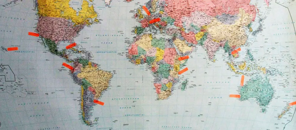 Weltkarte mit den Zielen unseres Round-the-World-Tickets
